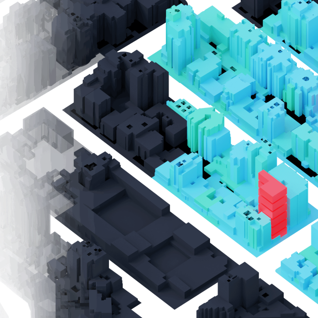 Aerial 3D view of an abstract city